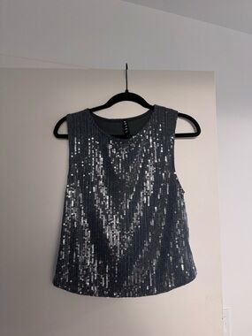 Motel Rocks Sequined Tank Top - Charcoal Silver